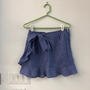 Blue and white striped wrap skirt